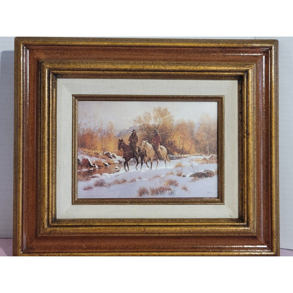 Fresh Snow First Light G Harvey Signed Western Cowboy Art Print Framed